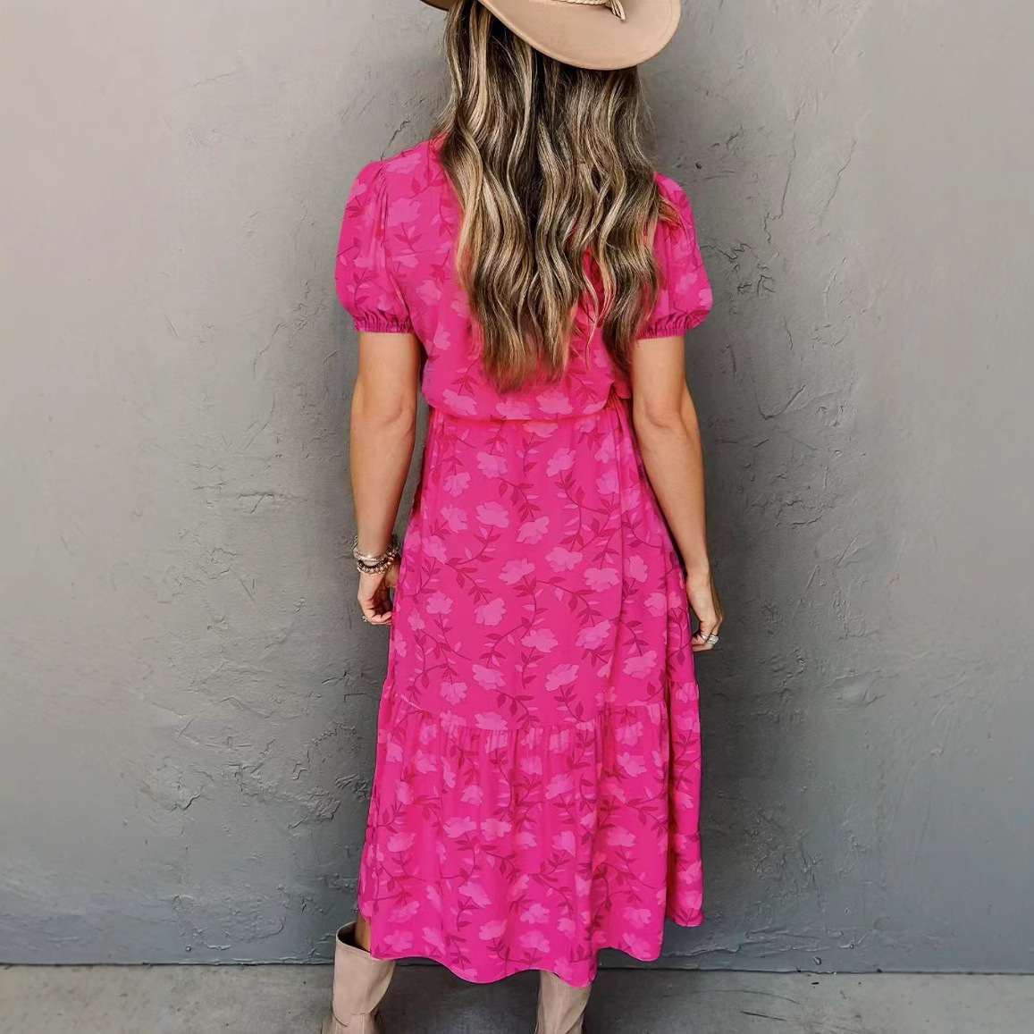 Sweet Floral Print Short Sleeve Dress