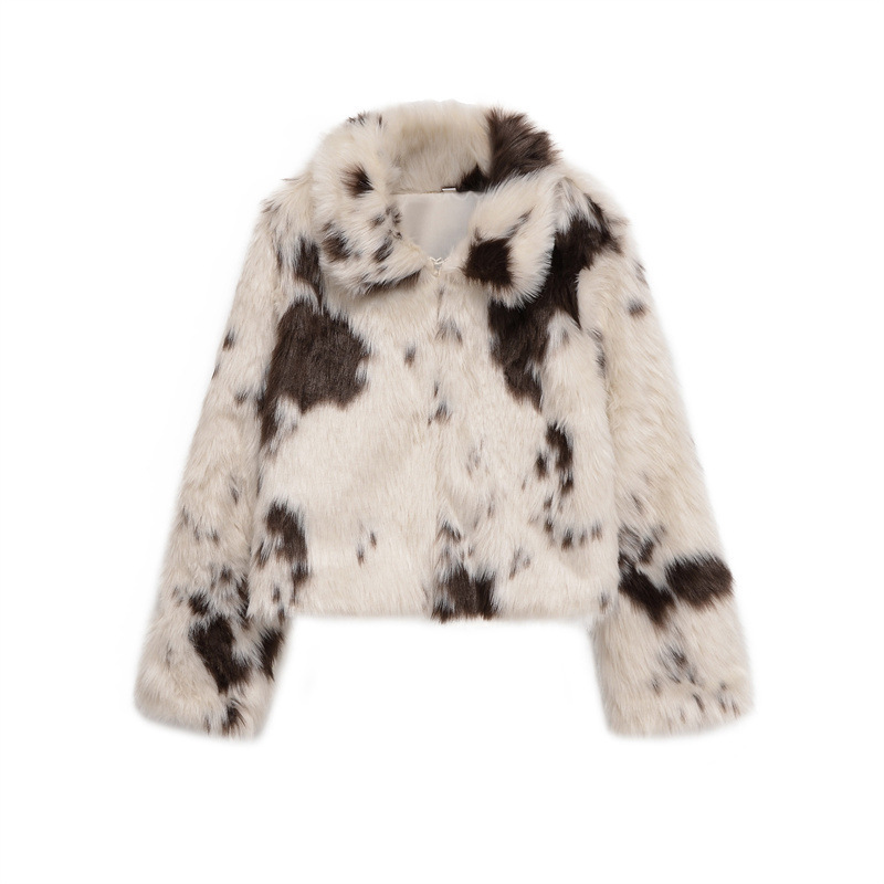 Fashion Temperament Women's Faux Fur Effect Animal Print Coat