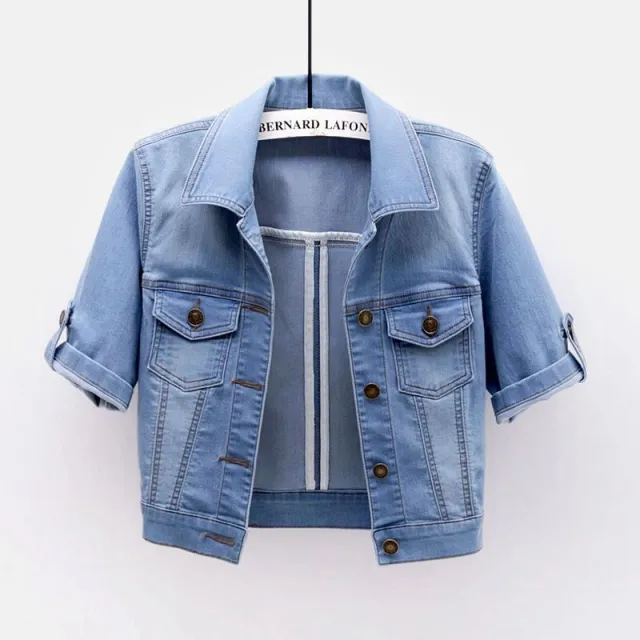 Elastic Thin Cardigan Women's Short Denim Coat Light Blue - Shop at LoveMi
