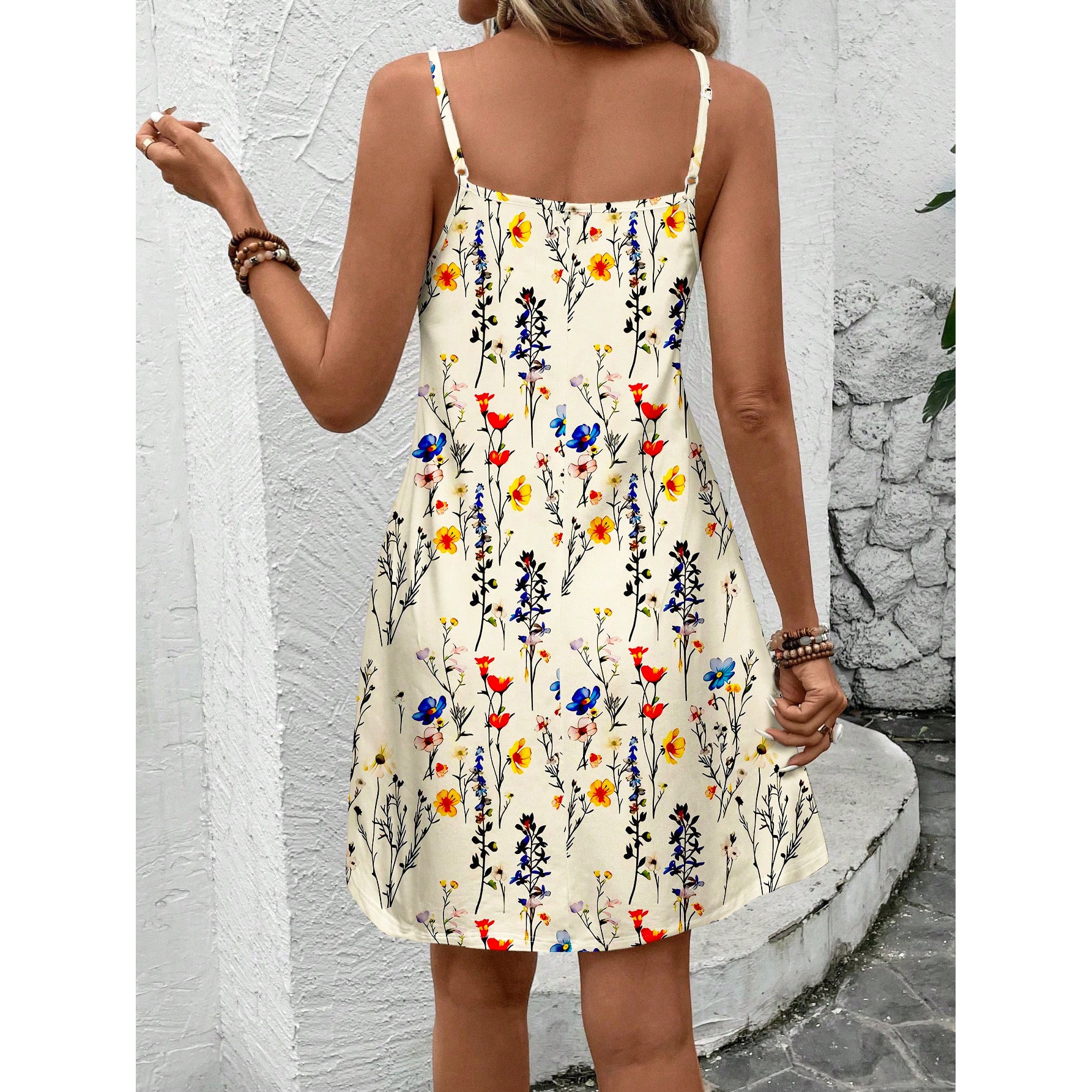 Casual Patchwork Sleeveless Printed Sling Women's Dress