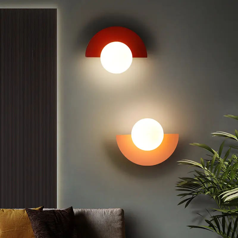 Simple Living Room Background Wall Colorful Lamp