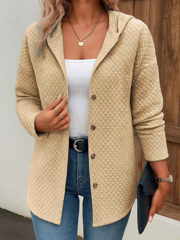 Women's Casual Loose Fashion Plaid Long Sleeve Cardigan Hoodie Coat - Yellow