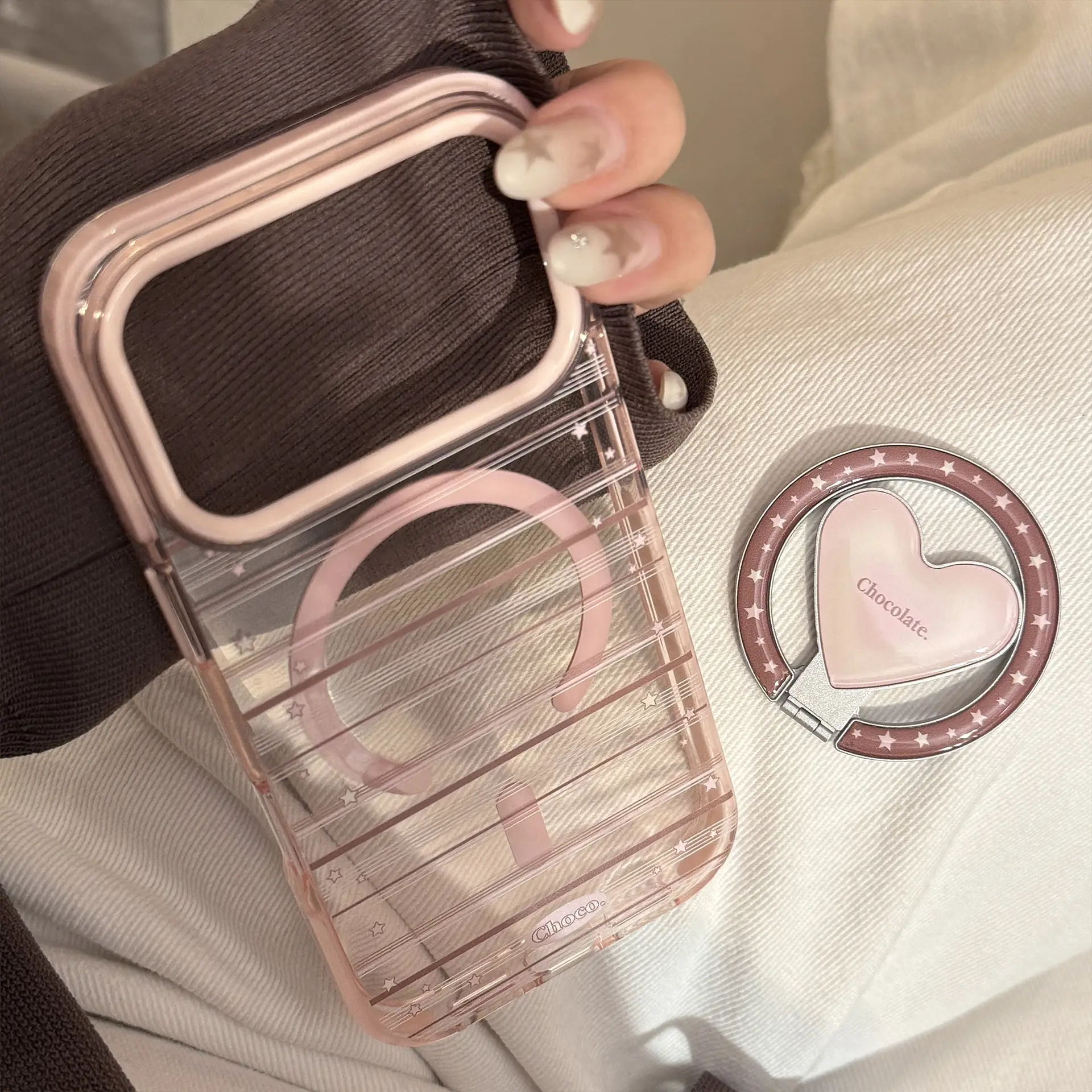 Magnetic Holder Compatible With Pink-brown Striped Phone Cases