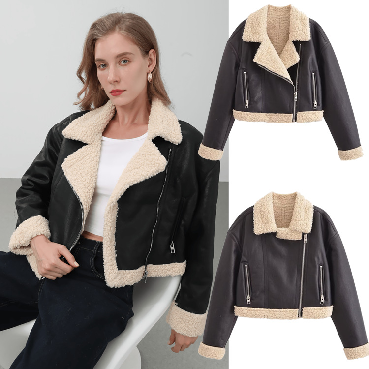 Womens Versatile Leather-and-fur One-piece Jacket