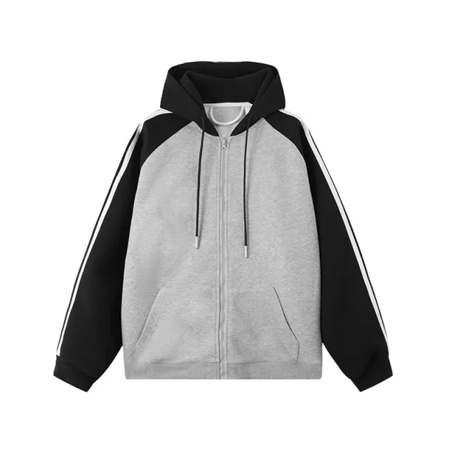 Autumn New Contrast Color Stripe Cardigan Baggy Coat Flower Gray - Shop at LoveMi