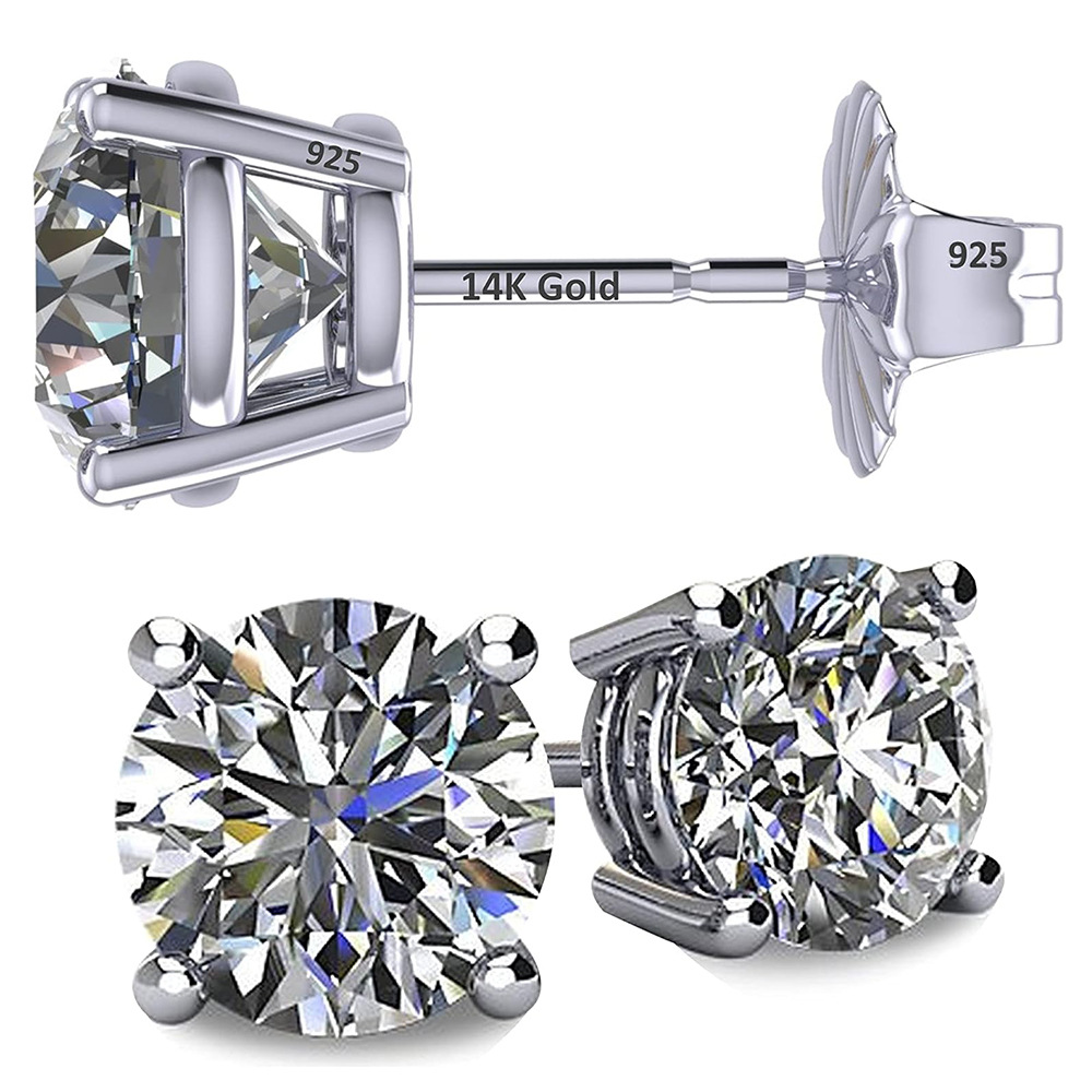 Ornament Four-claw Round Zircon Stud Earrings