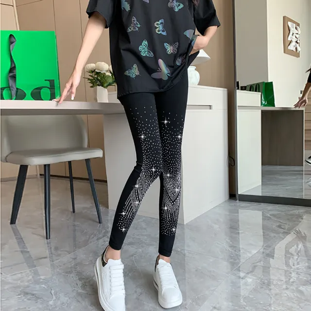 Shiny Rhinestone Leggings For Women Glass Drill 260G Velvet - Shop at LoveMi