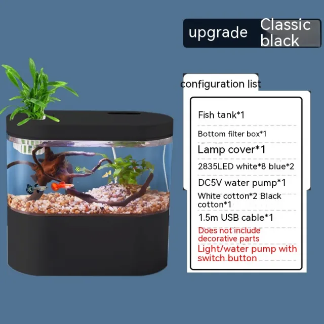 Aquarium Ecological Landscape Desktop Self circulation Mini Small Change Water Household Fish Tank Black Upgrade - Shop at LoveMi