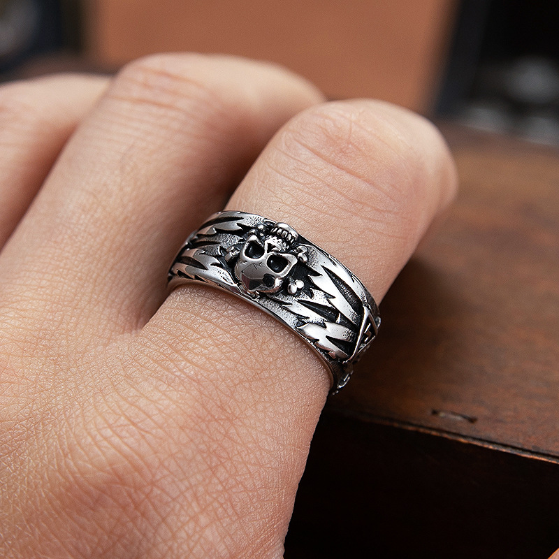 Skull Couple Ring Vintage Old Domineering Men's Cross Stainless Steel Ring