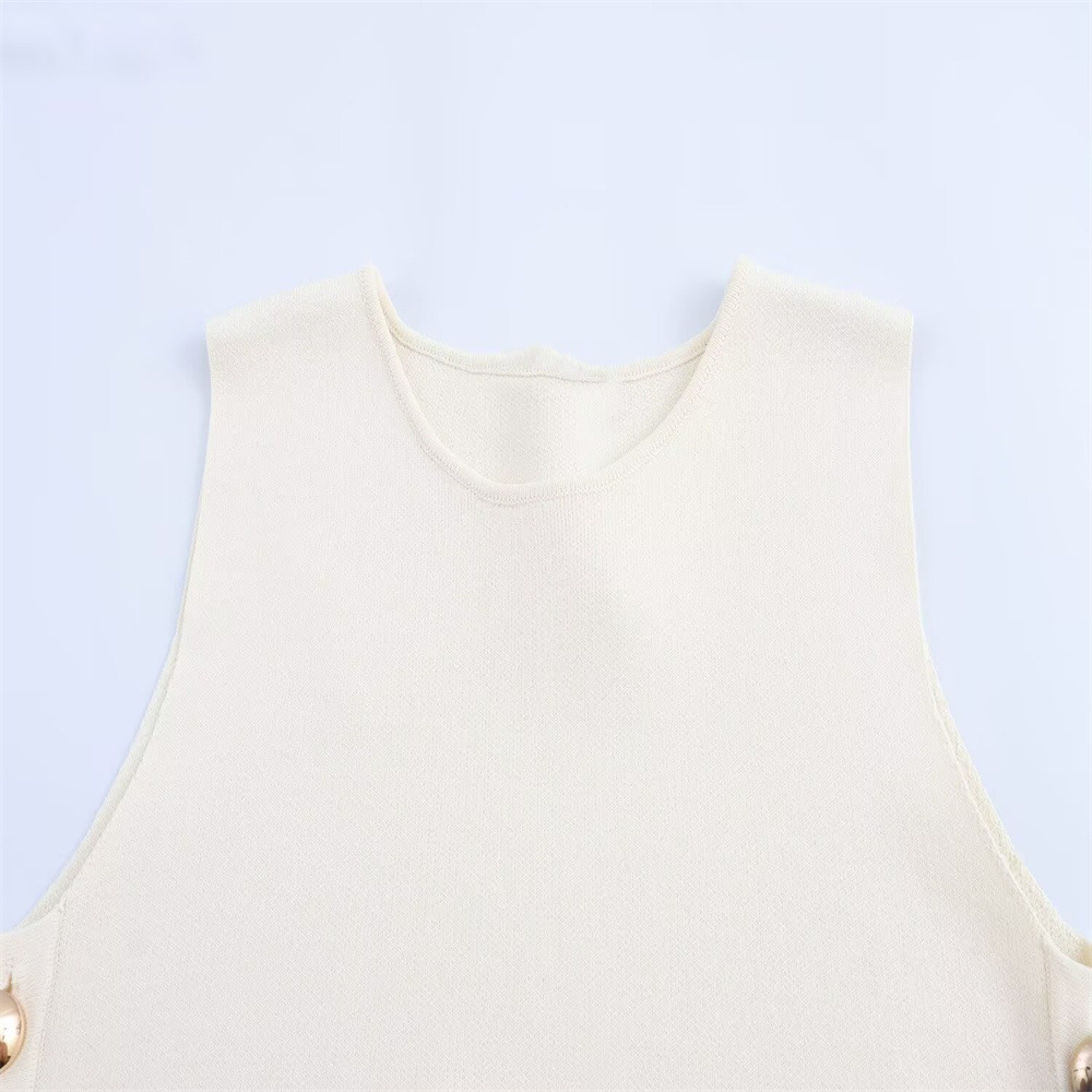 Women's Casual Sleeveless Short Side Button Decoration Knitted Top