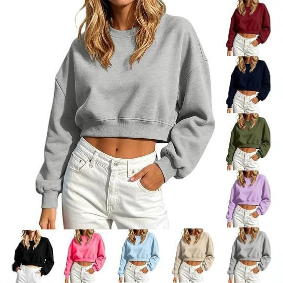 Pullover Casual Sporty Top Cropped Loose-fit Long-sleeve Hoodie