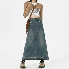 Retro Fashion Hip Denim Long Skirts Women - Retro Blue - View 1