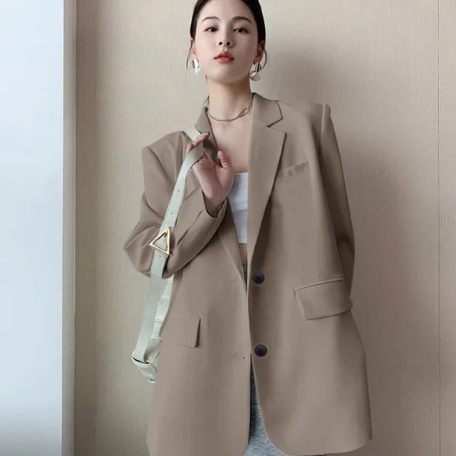 Women's Solid Color Casual Korean Loose Jacket Khaki - Shop at LoveMi