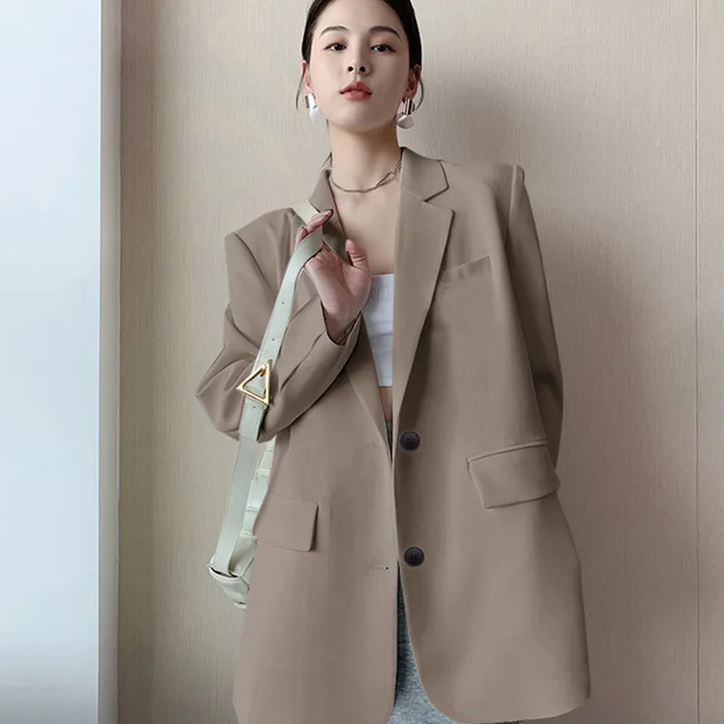 Women's Solid Color Casual Korean Loose Jacket - Khaki