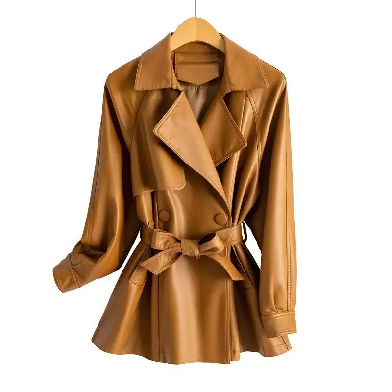 Women's Leather Clothing Large Size Loose Wind-breaker