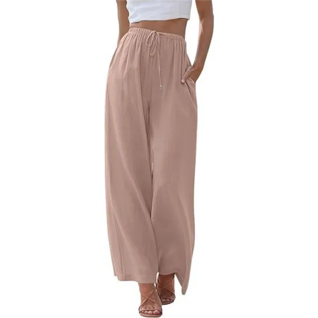 Loose Casual Pocket Drawstring Wide leg Pants For Women Lotus Root Color 2Xl - Shop at LoveMi