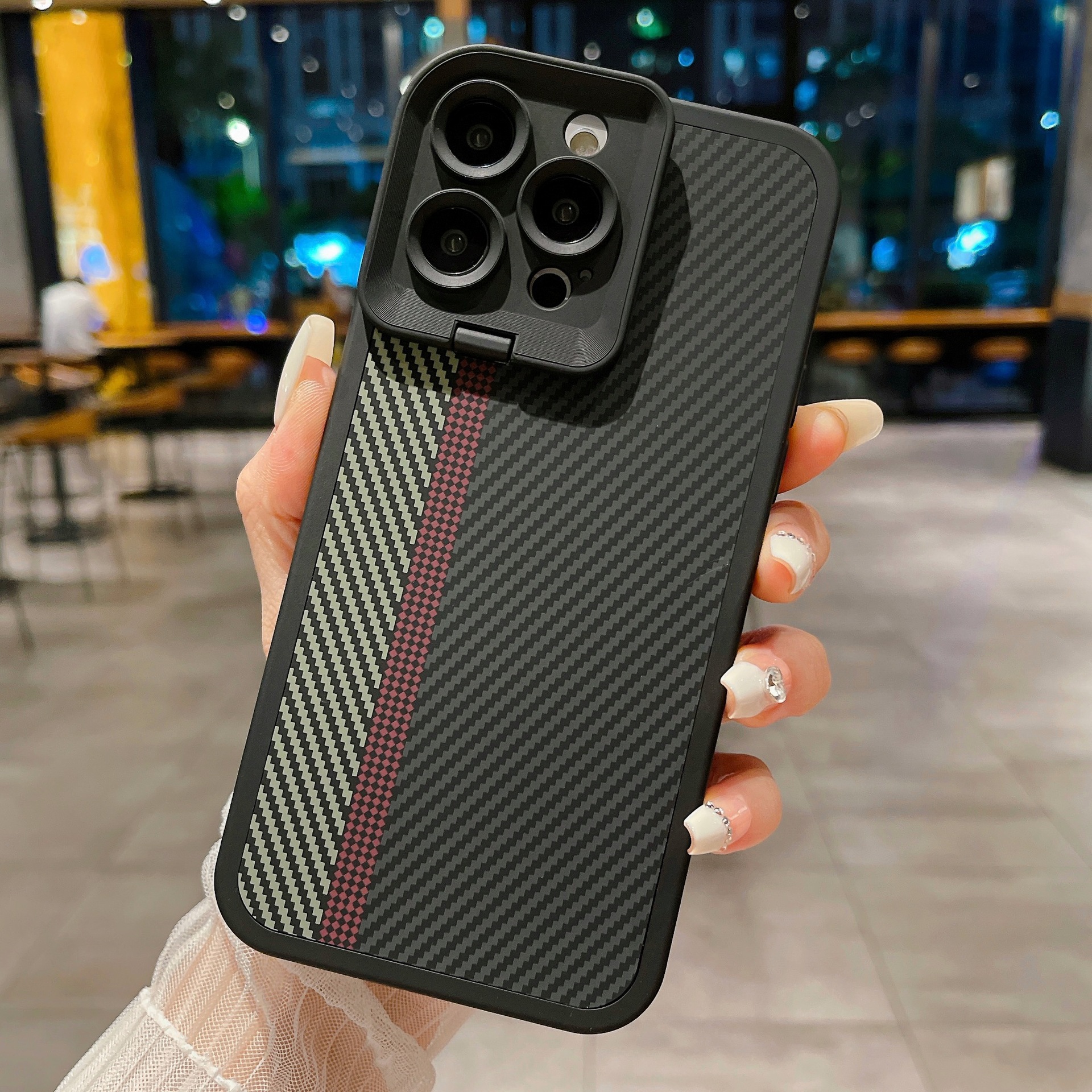 Carbon Fiber Magnetic Lens Bracket Phone Case - Image 2