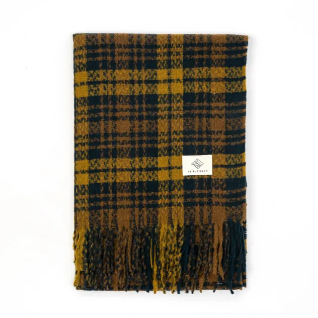 Plaid Knitted Scarf Winter Maillard Color Tassel Scarf Dark Yellow Coffee - Shop at LoveMi
