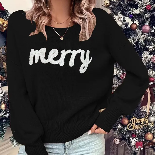 Knitted Women Crew Neck Sweater Loose Pullover Female Jumper Elegant Spring Warm Spring New Year Trendy Christmas Sweater Black - Shop at LoveMi