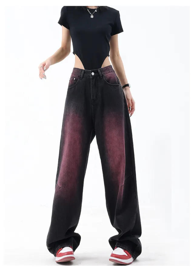 Women's American style Wide leg New Washed Vintage Jeans Black - Shop at LoveMi
