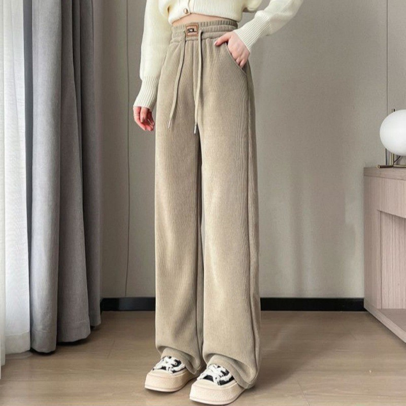 Autumn And Winter Plus Size Lamb Wool Straight Leg Pants