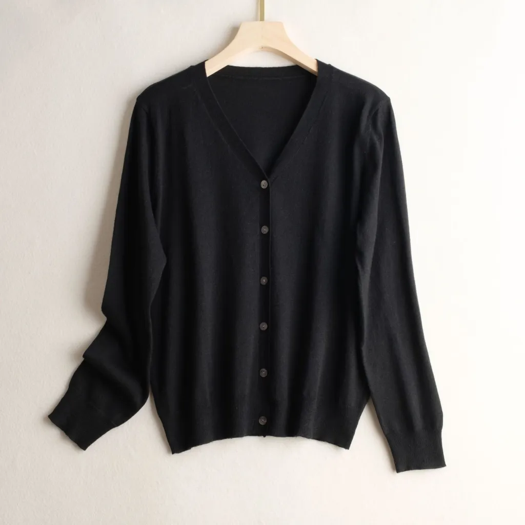 Basic Style Commuter Coat Silk Knitted Cardigan Sweater - Black