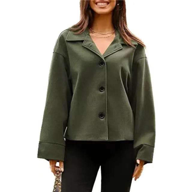 Women's Short Small Suit Long Sleeve Button Coat Green - Shop at LoveMi