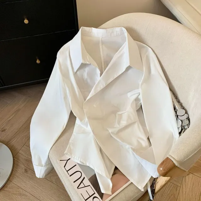Womens Fashionable Shirt With Irregular Lapel White - Shop at LoveMi