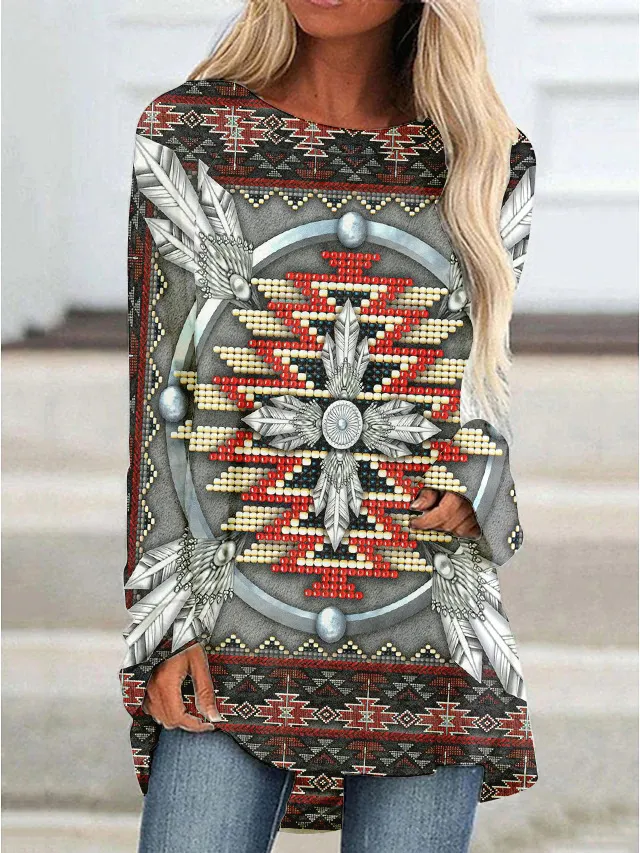 Women's Western Style 3D Printed Mid length Irregular Hem Top Rq2381180 Xl - Shop at LoveMi
