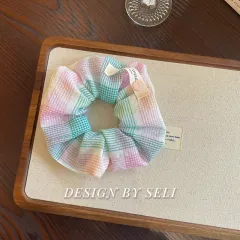 Colorful Plaid Square Scarf Korean Color Niche Headband Hair Accessories - Button Hair Ring - View 1