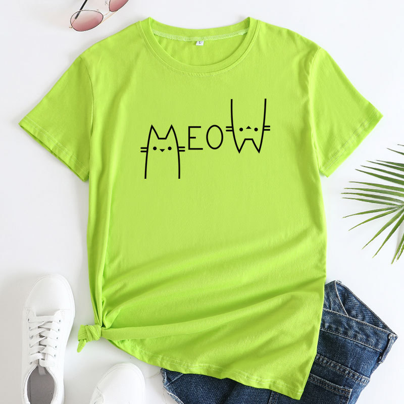 Creative Casual Cat Letter Cotton Short-sleeved T-shirt Women's Clothing