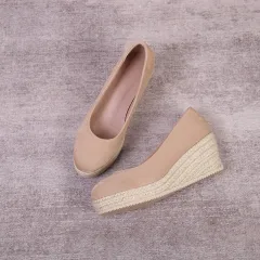 Wedge Thick Bottom Shallow Mouth Comfortable Rope Bottom High Heel Pumps - Apricot - View 1