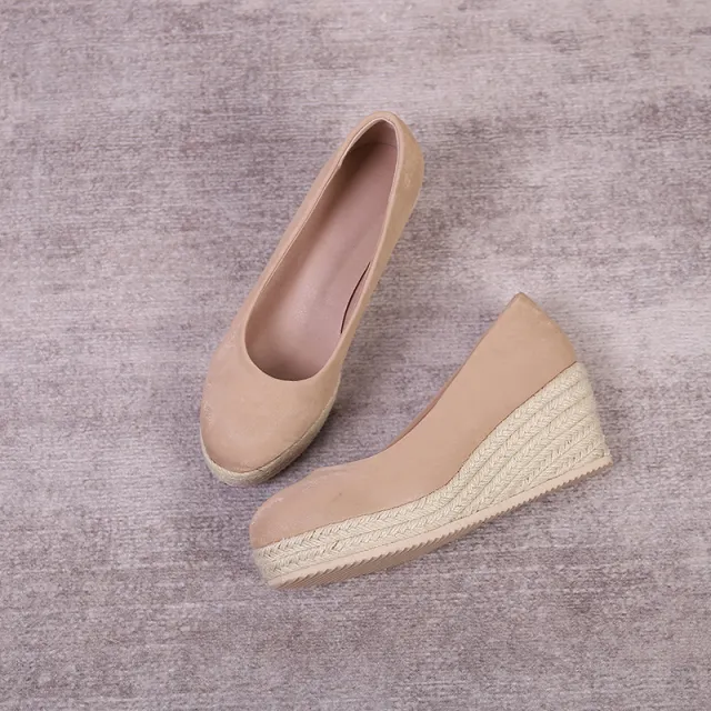 Wedge Thick Bottom Shallow Mouth Comfortable Rope Bottom High Heel Pumps Apricot - Shop at LoveMi