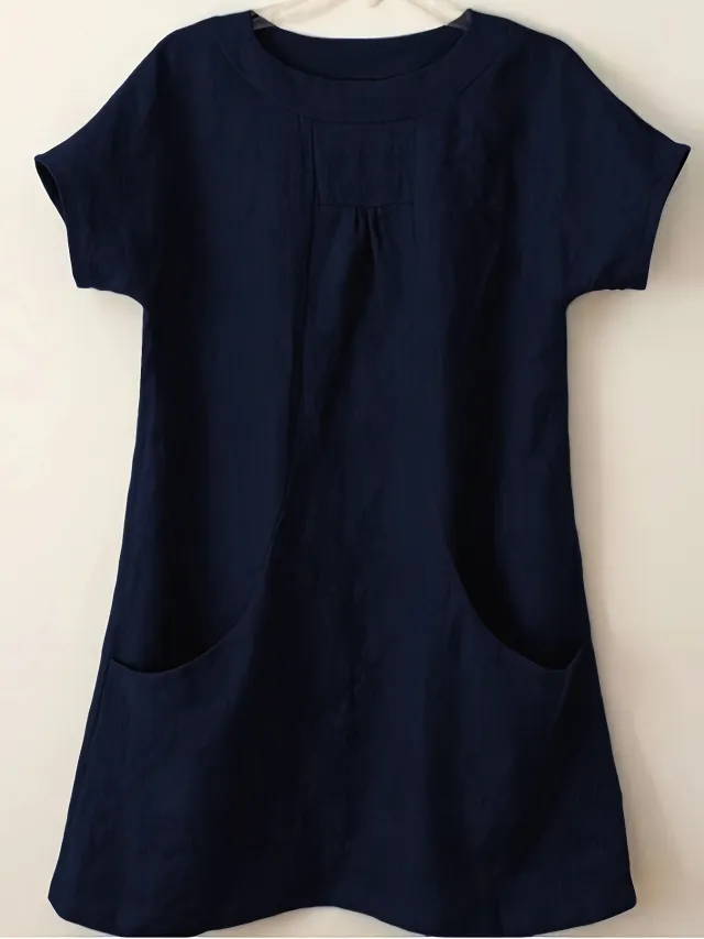 Women's Cotton Round Neck Pocket Shirt Navy - Shop at LoveMi