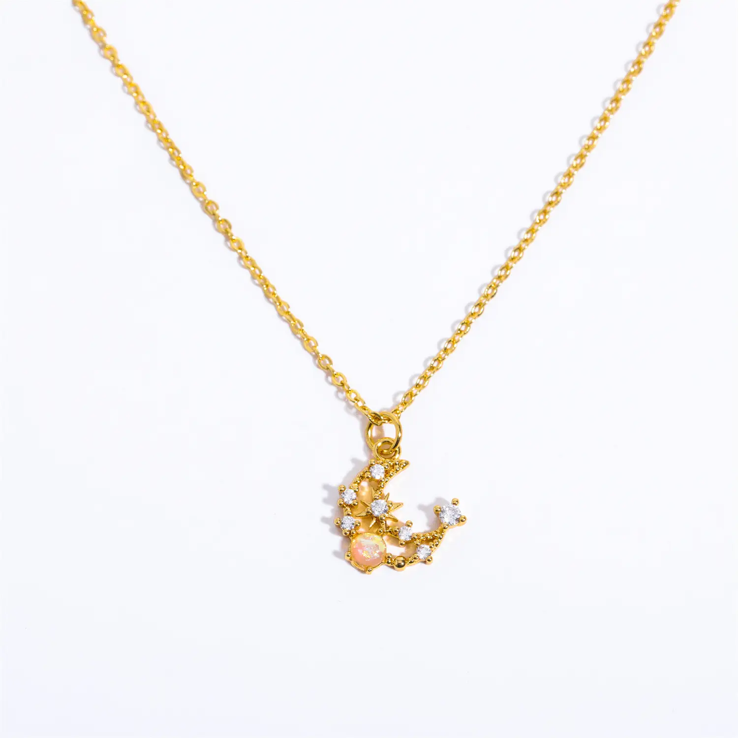 Natural Opal Starry Sky Sun Moon Zircon Necklace