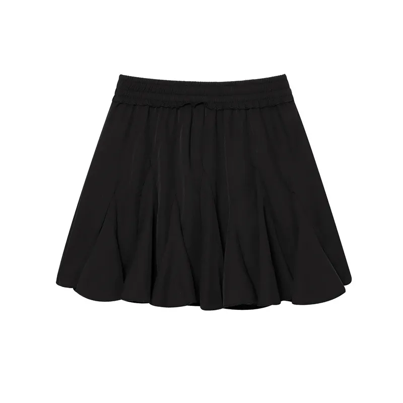 Patchwork Irregular Pleated Skirt - Black