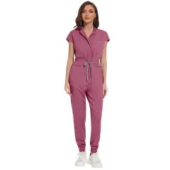 Multifunctional Pocket Stand Collar Operating Room Hospital Work Uniforms Jumpsuit Suit - 42166 Meat Powder - View 1