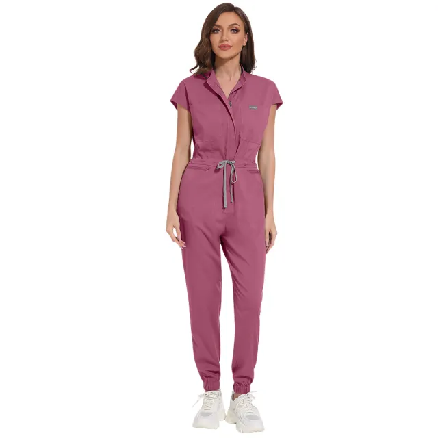 Multifunctional Pocket Stand Collar Operating Room Hospital Work Uniforms Jumpsuit Suit 42166 Meat Powder - Shop at LoveMi