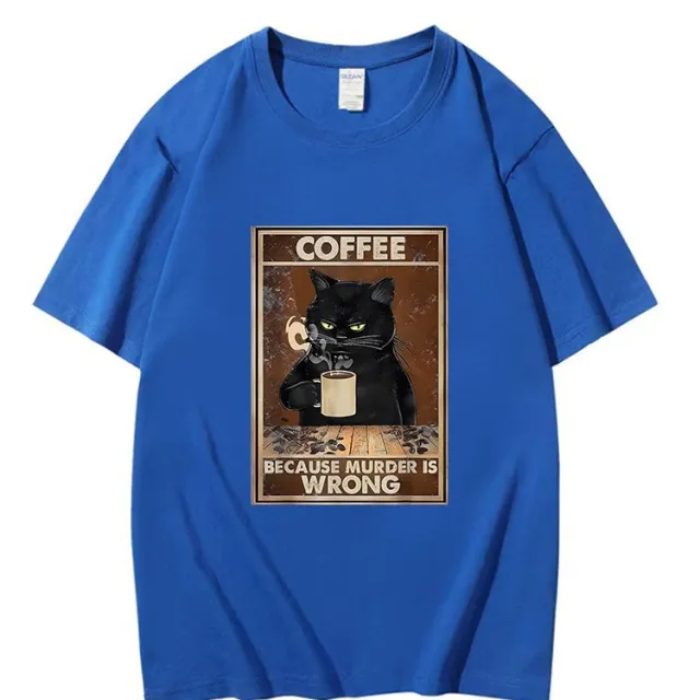 Trendy Short Sleeve Same Cat Poster Printed T shirt Casual T shirts Clothes Blue - Shop at LoveMi
