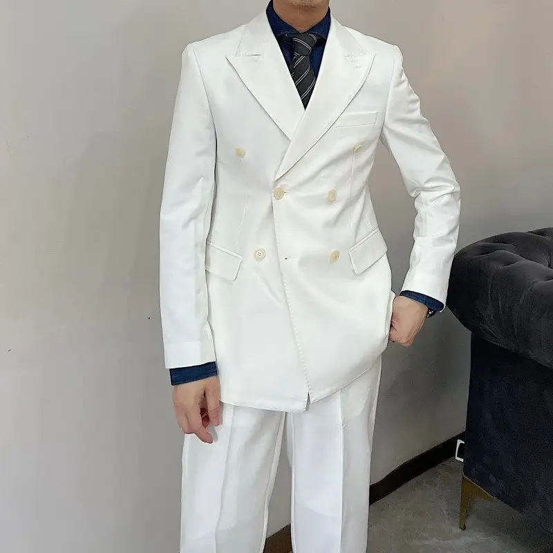 Mens Slim-Fit Double-Breasted Business Suit Two-Piece Set