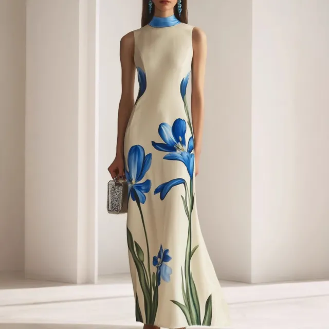 Women's Creative Slim fit Printed Catwalk Tight Dress Milky White - Shop at LoveMi