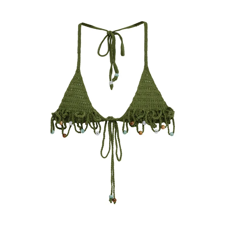Handmade Pearl Crocheted Top Camisole - Green Vest