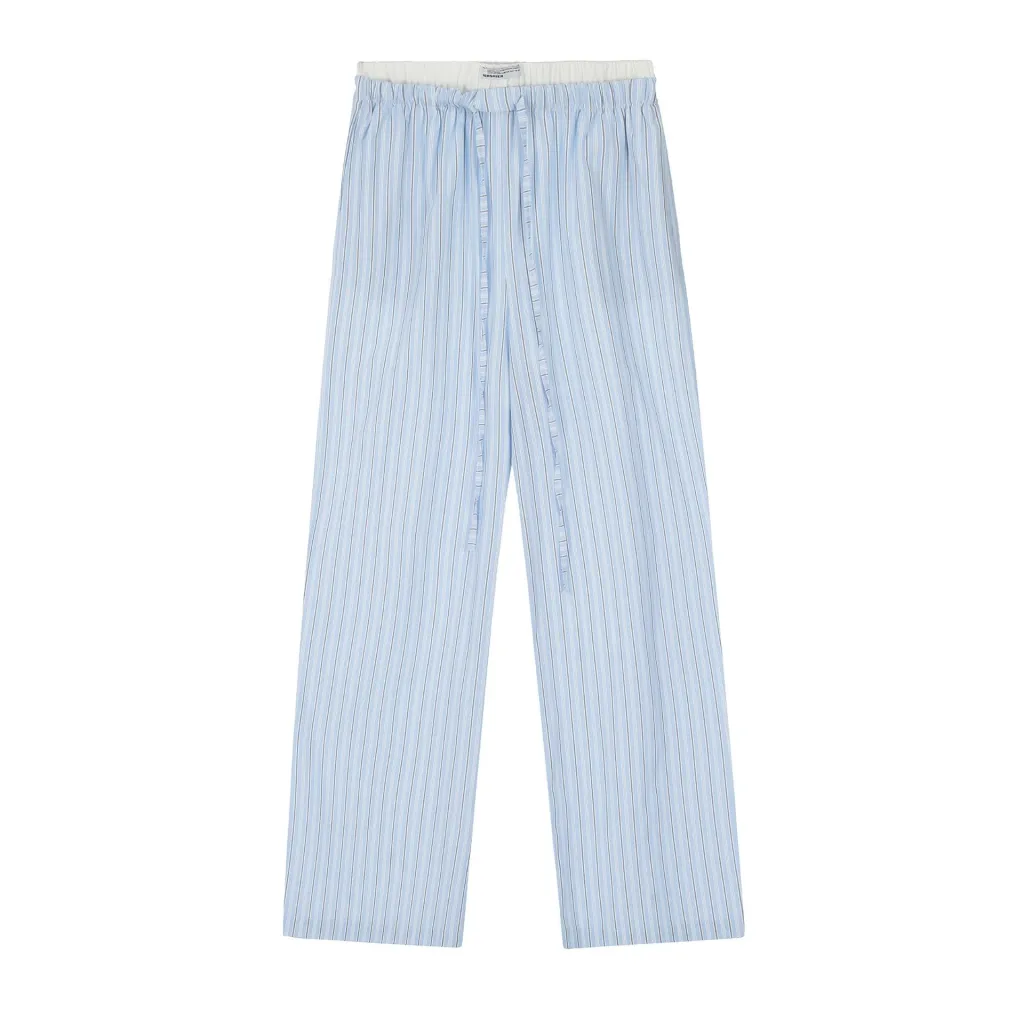 Women's Loose Straight Blue And White Striped Casual Pants - White