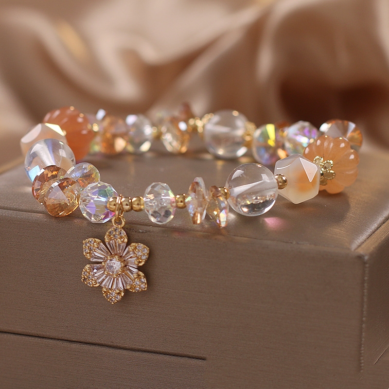 Ethnic Style Natural Jinsi Jade Pumpkin Beads Crystal Bracelet