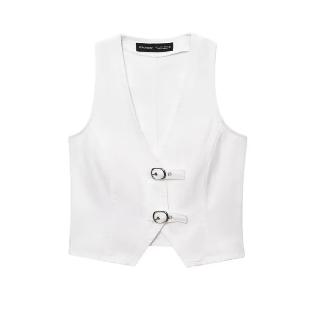 Women's Buckle Decoration Denim Casual Vest Shorts Top S - Shop at LoveMi