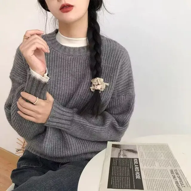 Women's Loose Outer Wear Thick Short Sweater Top Gray - Shop at LoveMi