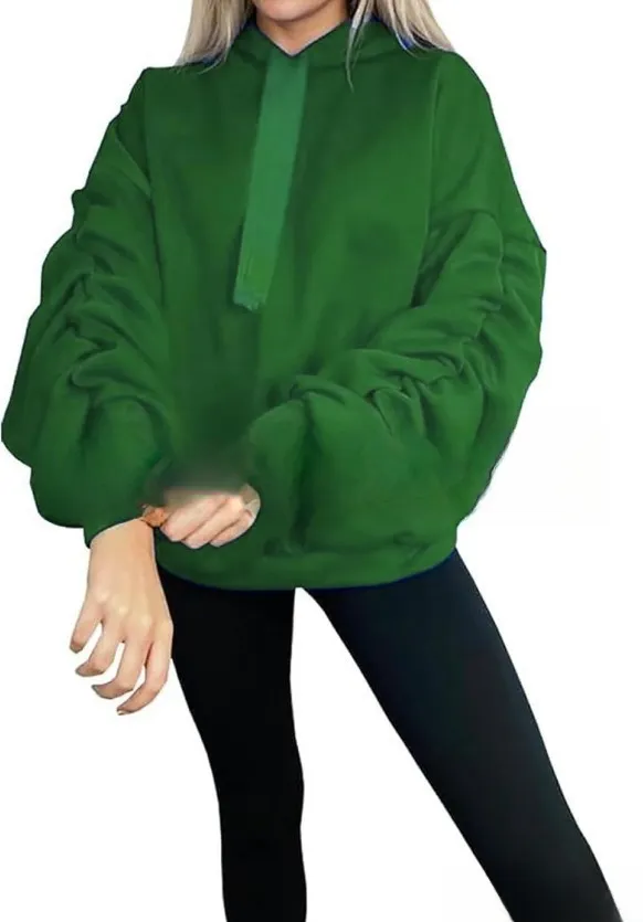 Women's Sweater Lantern Sleeve Design Loose Hooded Green - Shop at LoveMi