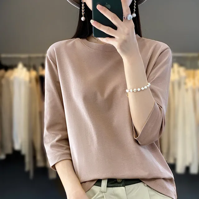 Women's Loose Summer width Mercerized Cotton Short sleeved T shirt Milk Tea Powder 3Xl - Shop at LoveMi