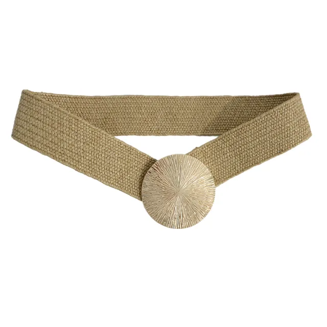 Women's Belt Casual Simple Decorative Wide Metal Round Buckle Waist Girdle Elastic Waist Seal Gold - Shop at LoveMi