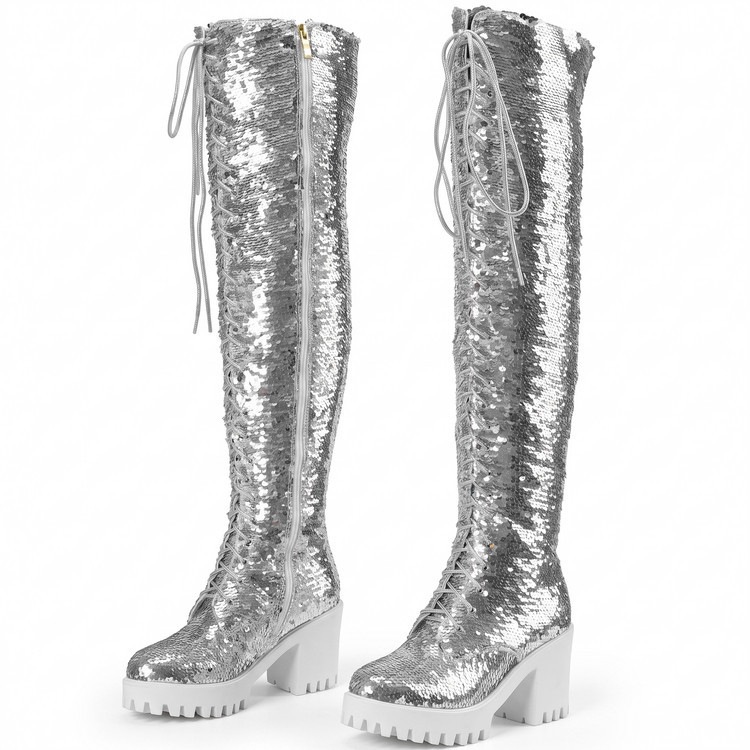 Sequined Platform Chunky-Heel Boots, picture 6 of 6